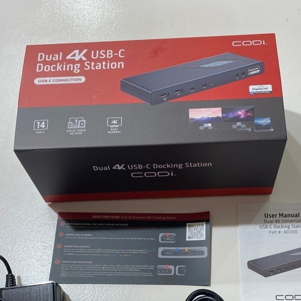 CODi Dual 4K Universal USB-C Docking Station 14 Ports 130W Power A01200 Black